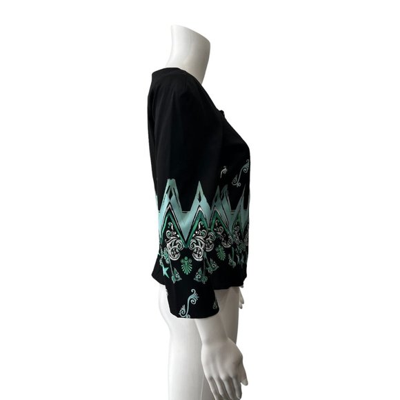 Versace Collection Black Teal Geometric 3/4 Sleeve Peplum Blouse Jacket sz 46/10 - Picture 5 of 9